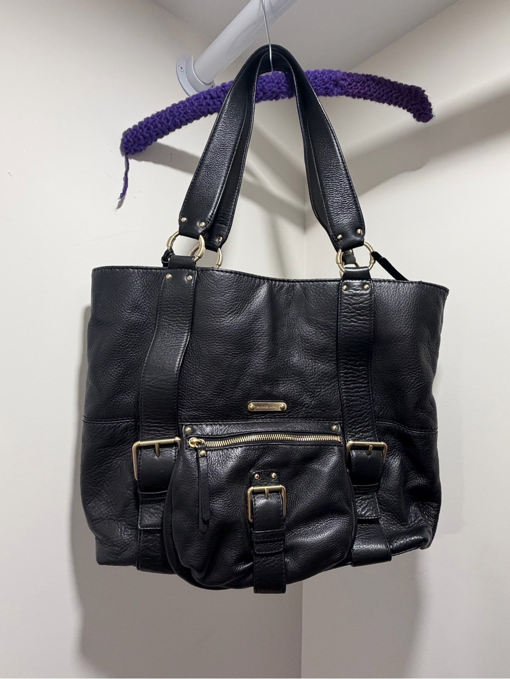 MICHAEL Michael Kors Black Leather Tote with Gold Hardware